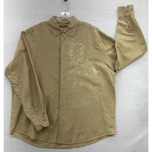Cubavera Shirt Mens XXL Beige Embroidered Pintuck Linen Blend Long Sleeve Button